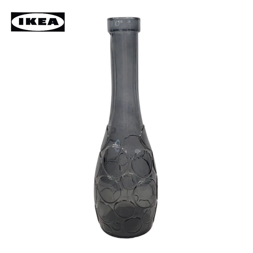 Ikea Contemporary Decorative Smokey Black Bubble Bottle Glass Vase